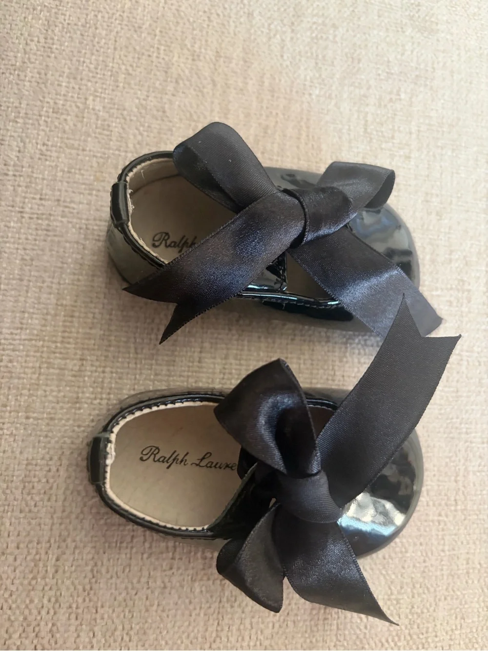 Ralph Lauren Black Patent Mary Jane Shoes with Ribbon Bows